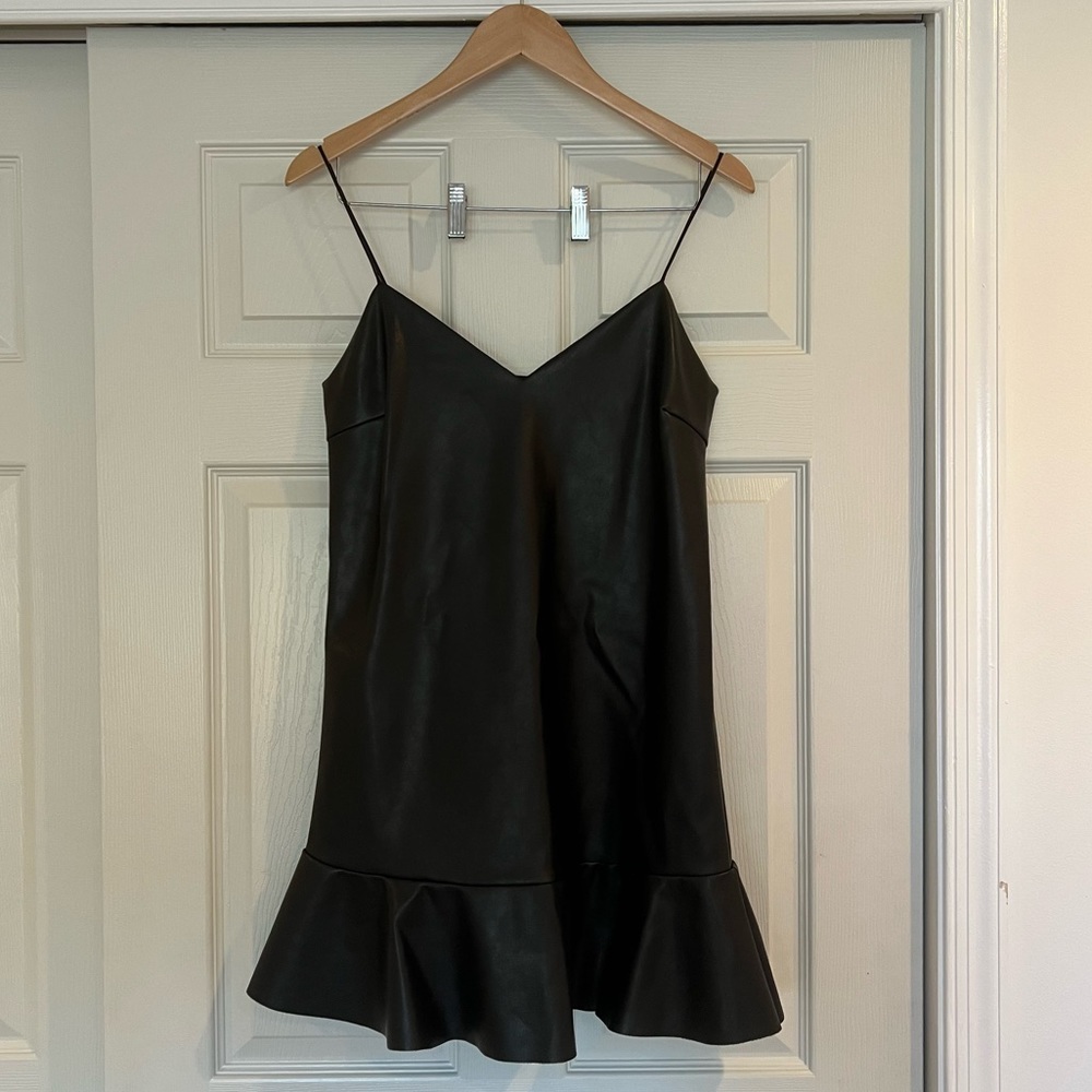 🆕 NWT Olivaceous Black Faux Leather Dress with Ruffle